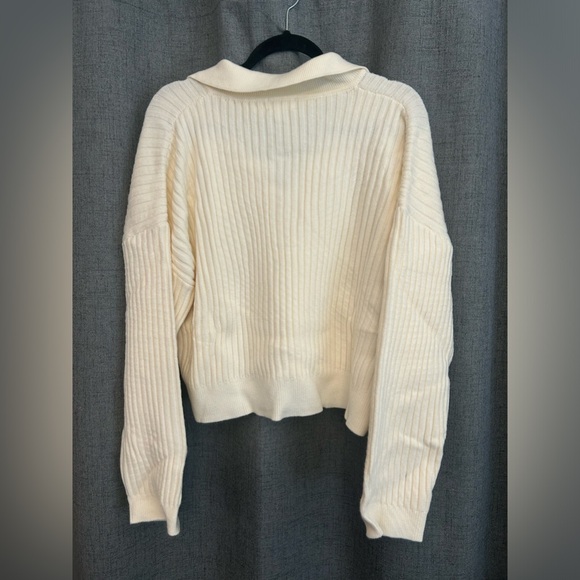 The Drop Women's Marcy Ribbed Polo Pullover Cropped V-neck Top Sweater Size XL - Picture 9 of 10